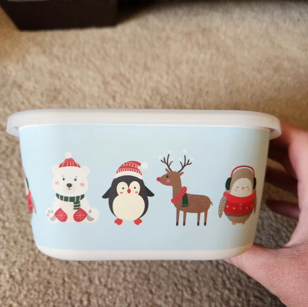 Christmas Bamboo Food Storage Container Winter Animals NWT 22oz